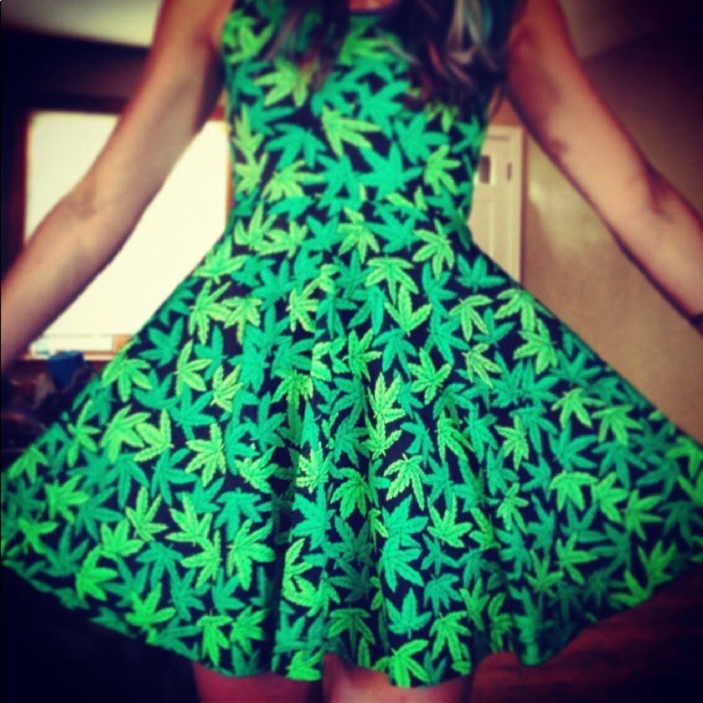 Blackmilk Clothing Cannabis Print Skater Dress